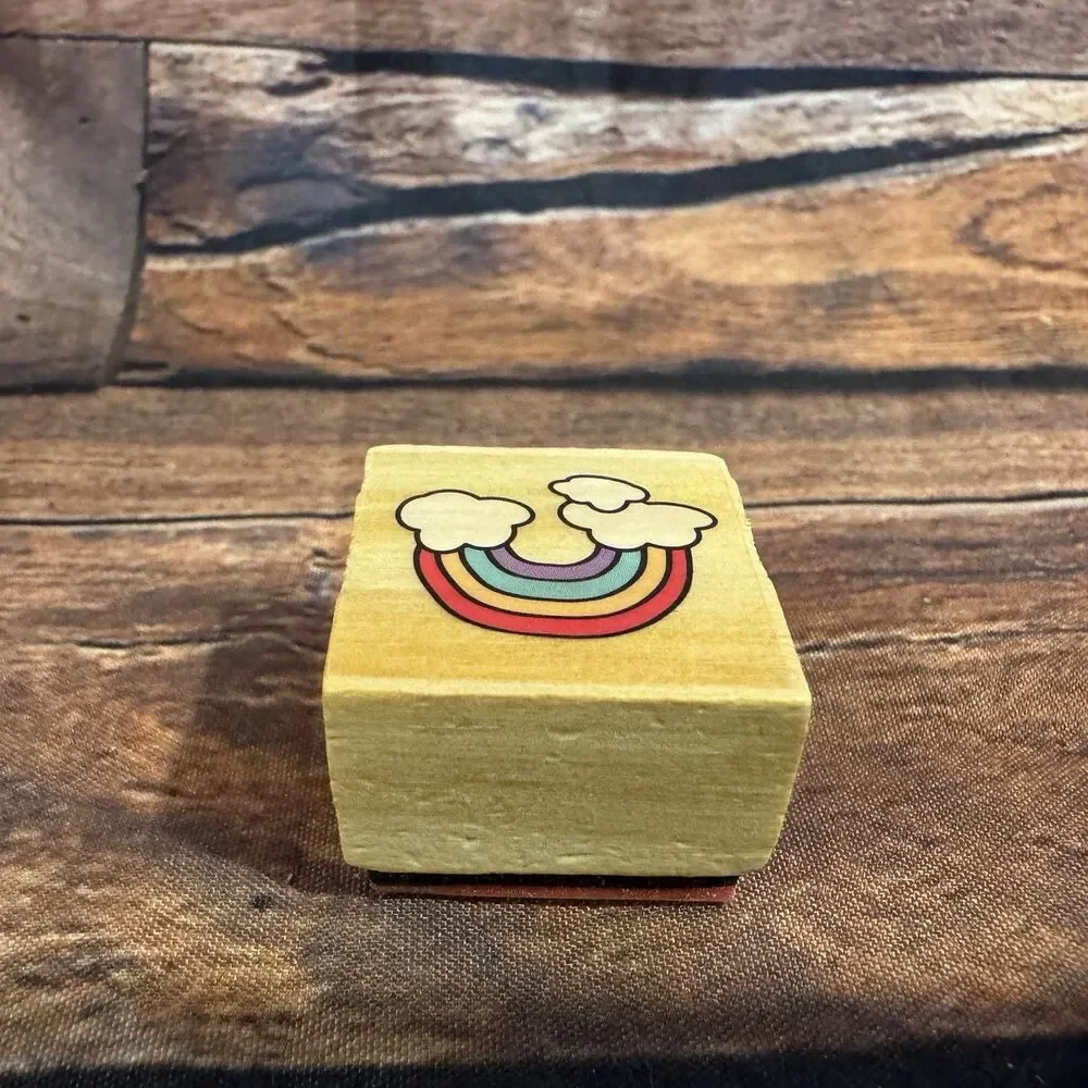 Rainbow Clouds Mini Wood Rubber Stamp Small Pride Whimsical Scrapbook Cards